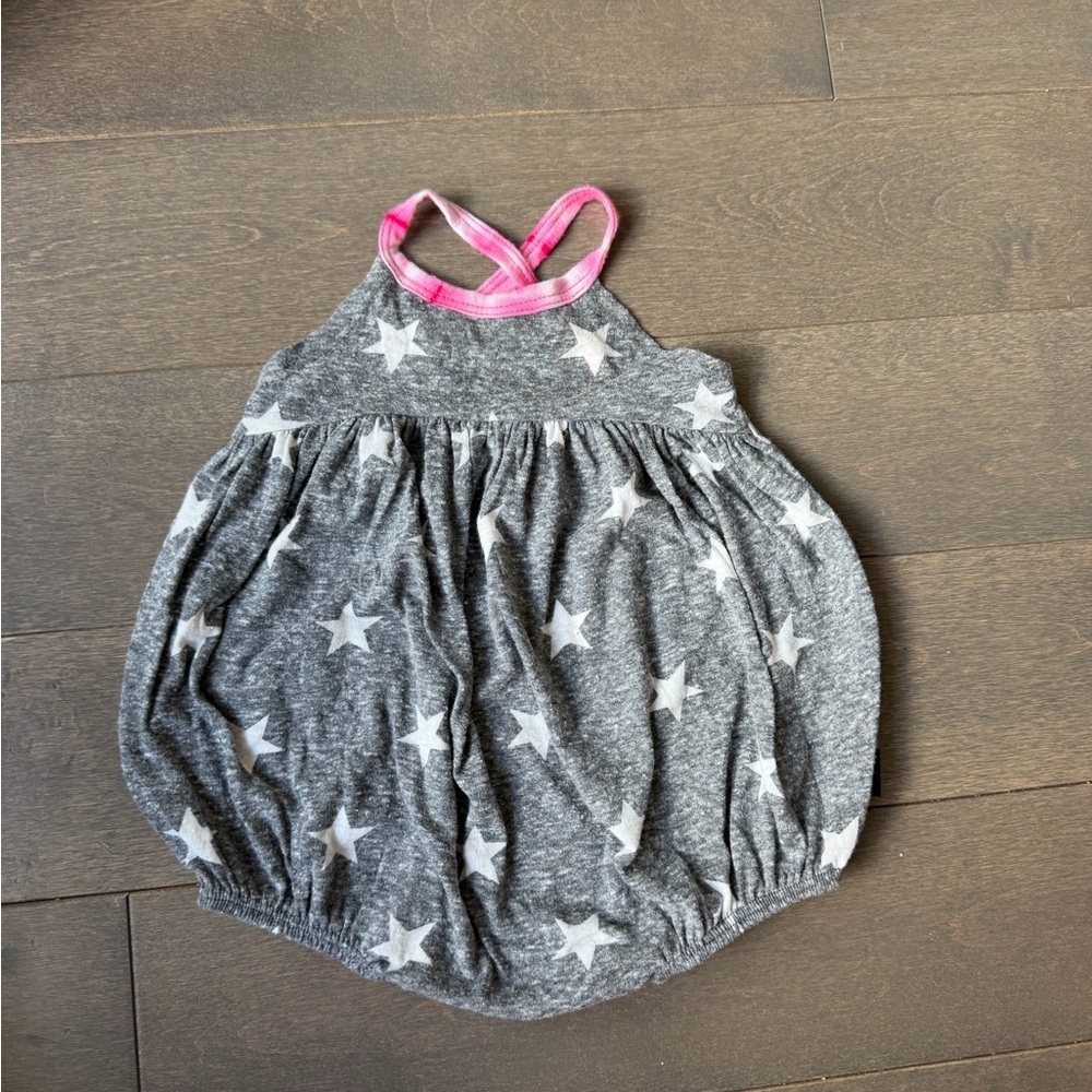 Toddler Grey Star Bubble Romper with Pink Trim